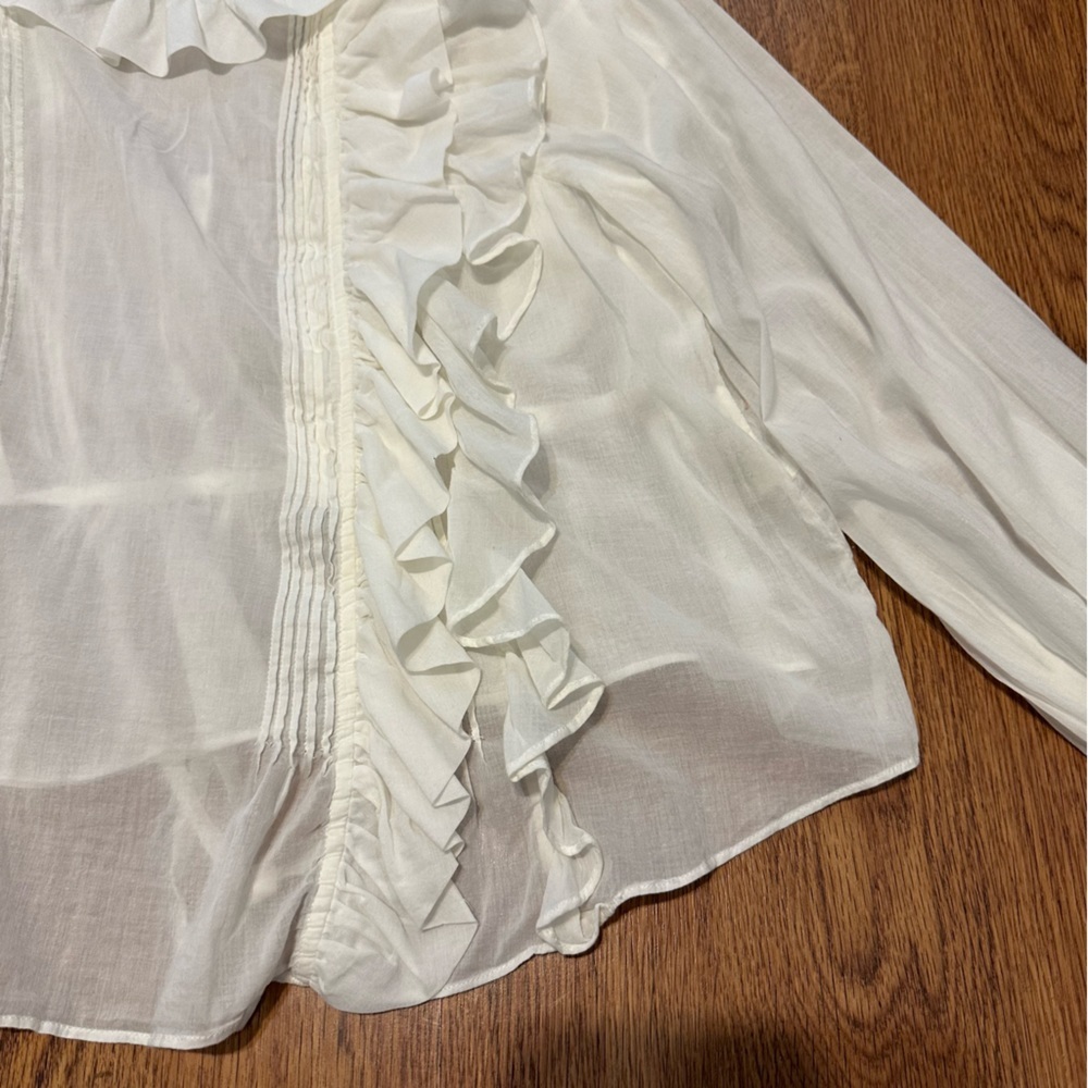 Doen off White Ruffle Bohemian Long Sleeve Cotton Blouse top Size Medium - Picture 4 of 14